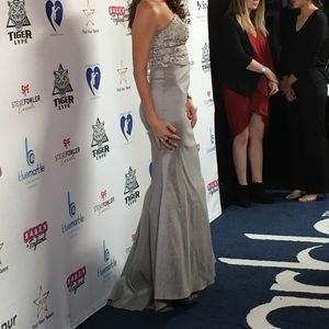 Silver Gray Grey strapless evening gown long dress